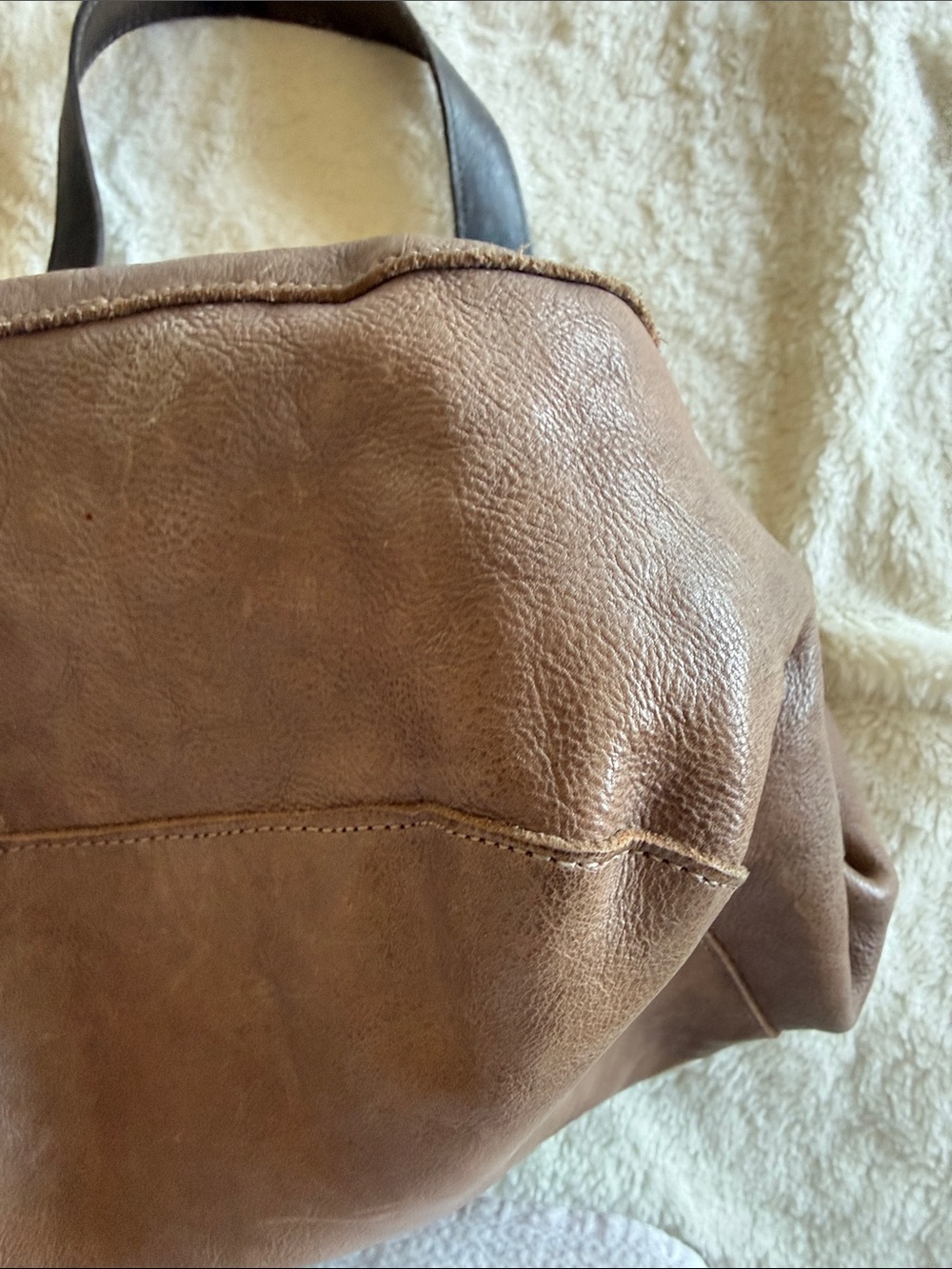 BED|STU Brown Leather Tote with Dark Brown Straps and Green Trim - Picture 6 of 7